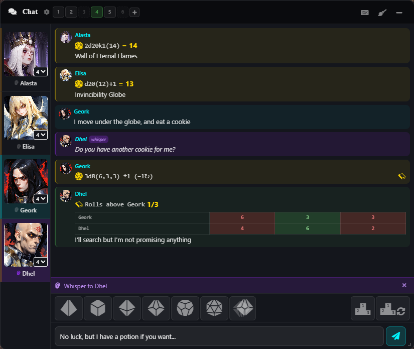 Roll dice without leaving the conversation